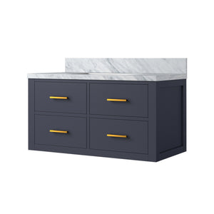 English Elm Blue Elegant 36-Inch Bath Vanity With Carrara Marble Top - Solid Wood Frame & Soft-Close Drawers B2731P257965