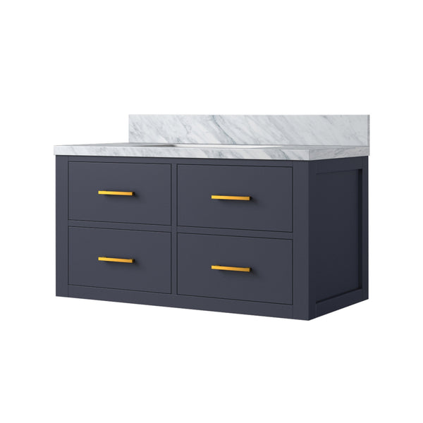 English Elm Blue Elegant 36-Inch Bath Vanity With Carrara Marble Top - Solid Wood Frame & Soft-Close Drawers B2731P257965