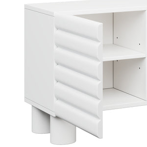 English Elm Stylish Thick Wavy Door TV Cabinet with Adjustable Shelves, Cable Management, Sturdy Legs, Modern Media Console White N721P350797K