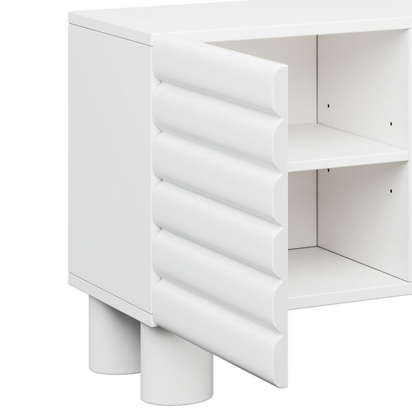 English Elm Stylish Thick Wavy Door TV Cabinet with Adjustable Shelves, Cable Management, Sturdy Legs, Modern Media Console White N721P350797K
