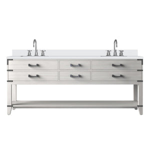 English Elm White Oak Double Bath Vanity With White Quartz Top & Faucet Set - Spacious Storage & Modern Design B2731P260365-GIGA