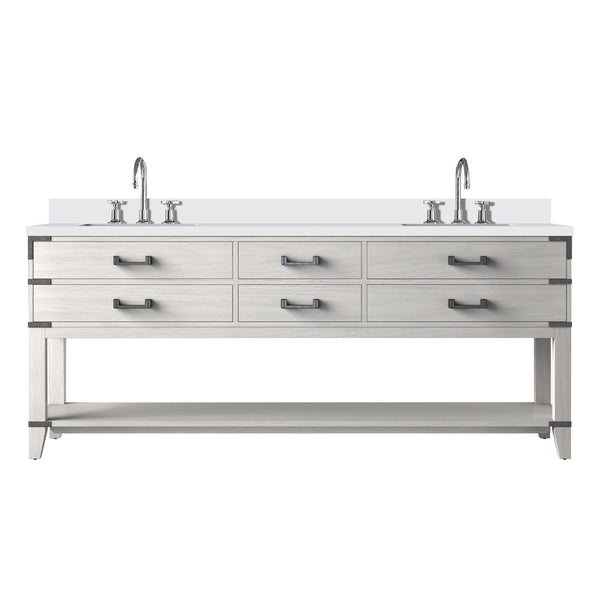 English Elm White Oak Double Bath Vanity With White Quartz Top & Faucet Set - Spacious Storage & Modern Design B2731P260365-GIGA