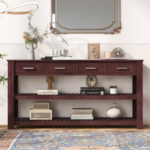 English Elm U_Style Modern Entryway Console Table With 4 Soft-Close Drawers & 2 Open Shelves For Organized Storage N711P241286D-GIGA
