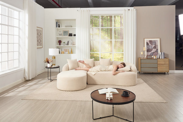 English Elm Boneless Chenille Sectional with Curved Chaise High Density Foam Modular Living Room Sofa W2231S00042