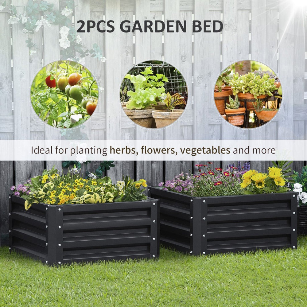 English Elm Outsunny 2-Piece Galvanized Metal Raised Garden Bed Planter Set For Vegetables, Herbs, And Flowers W2225P174439-GIGA
