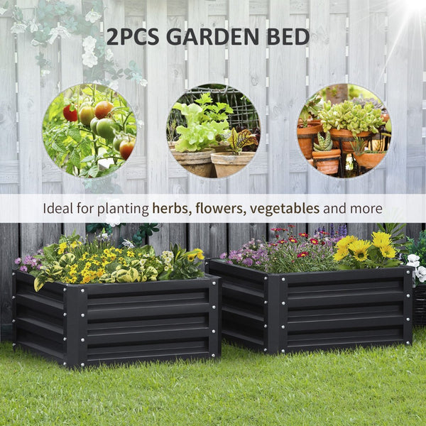 English Elm Outsunny 2-Piece Galvanized Metal Raised Garden Bed Planter Set For Vegetables, Herbs, And Flowers W2225P174439-GIGA
