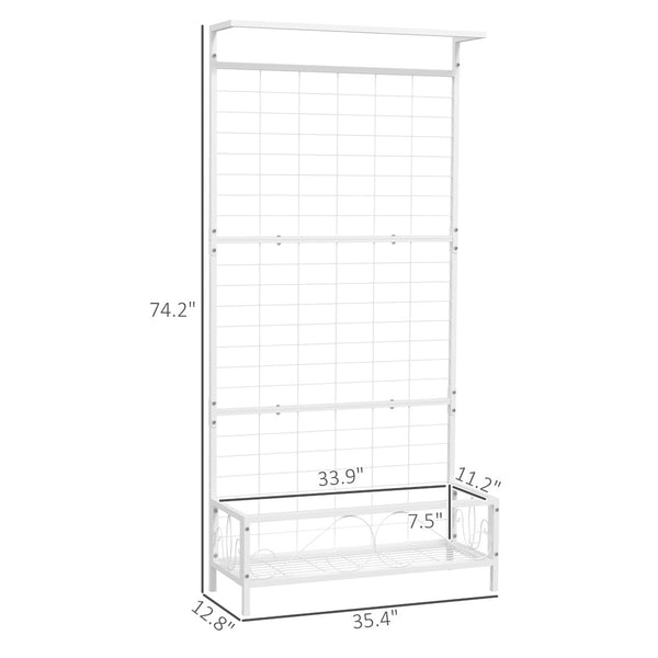 English Elm White Powder Coated Steel Tall Trellis Plant Stand with Hanging Bar for Patio Garden T3971P420886