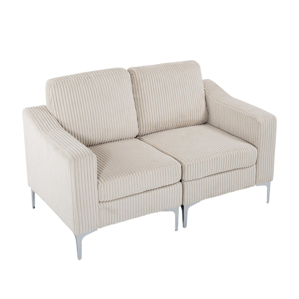 English Elm Modular Corduroy Two-Seater Sectional Sofa with Steel Legs, Pocket Springs & Solid Wood Frame Beige W3098S00028