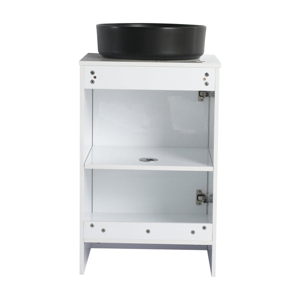 English Elm 32" Freestanding Bathroom Vanity With Black Ceramic Sink, Soft-Close Doors, Modern Storage Solution W999S00433