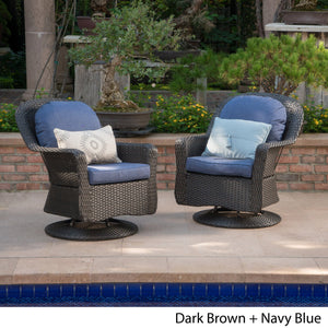 English Elm Christopher Knight Home® - Liam Swivel Club Chair Set Of 2 – Elegant Rattan Outdoor Seating With Water-Resistant Cushions 61516.00DBRN