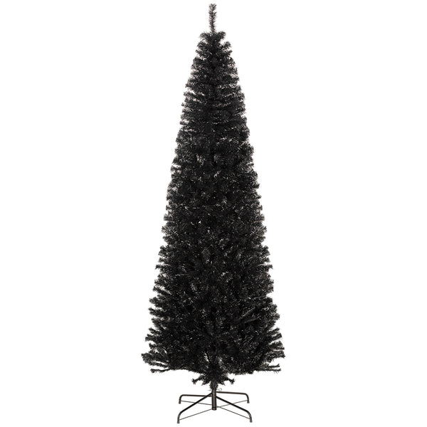 English Elm Homcom 8Ft Slim Black Pencil Christmas Tree - Realistic Douglas Fir For Modern Holiday & Halloween Decor W2225P249616