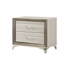 English Elm STAR White Nightstand Modern Solid Wood + MDF Bedside Table with Built-In LED, 2 Drawers, Spacious Storage B201P226360