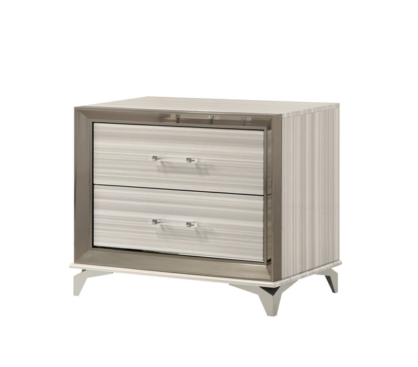 English Elm STAR White Nightstand Modern Solid Wood + MDF Bedside Table with Built-In LED, 2 Drawers, Spacious Storage B201P226360
