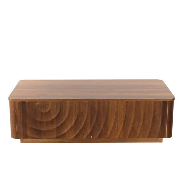 English Elm 47'' Spiral Grain Coffee Table Two Drawer Storage Mid Century Farmhouse Living Room Walnut Brown W2263P412386