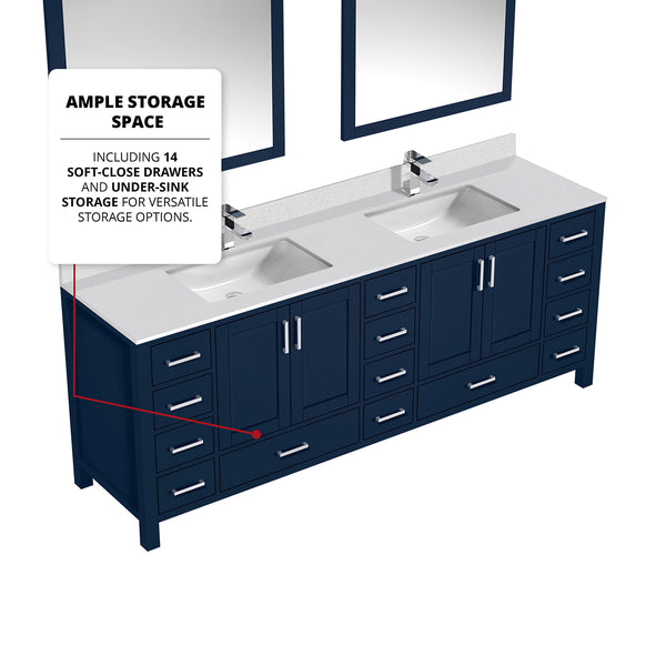 English Elm Navy Double Bath Vanity 84" W x 22" D with White Quartz Top, Chrome Faucet & 34" Mirrors, Durable Finish B2731S01068