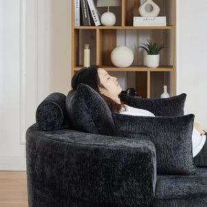 English Elm 55''l 55'l Chenille Swivel Lounge Chair Plush Foam Fill 360 Rotation Modern Living Room Black W834S00642