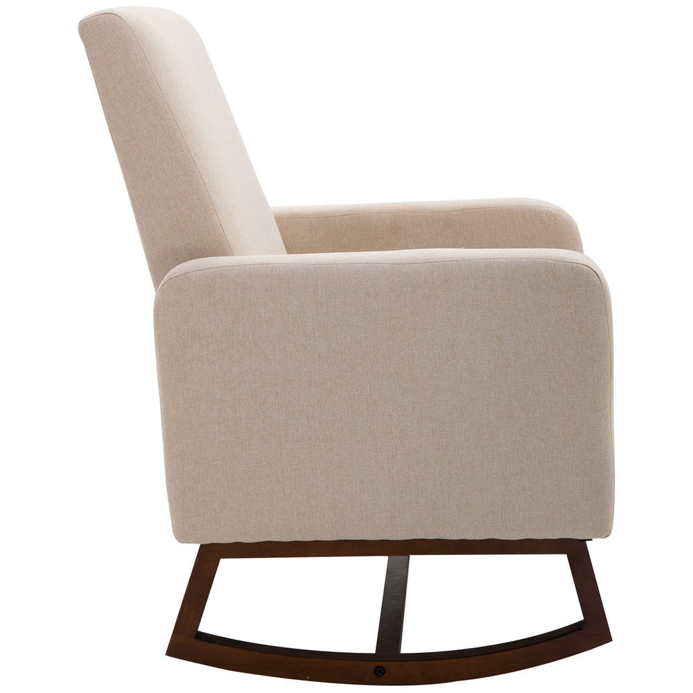 English Elm HOMCOM Modern Linen Accent Rocking Chair with Solid Curved Wood Base, Padded Seat, Cream White W2225P217426