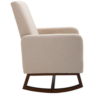 English Elm HOMCOM Modern Linen Accent Rocking Chair with Solid Curved Wood Base, Padded Seat, Cream White W2225P217426