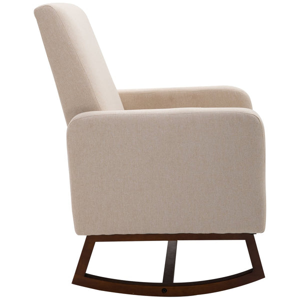 English Elm HOMCOM Modern Linen Accent Rocking Chair with Solid Curved Wood Base, Padded Seat, Cream White W2225P217426