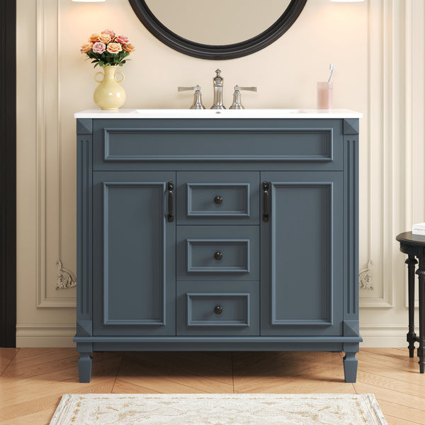 English Elm 36'' Modern Bathroom Vanity With Black Ceramic Sink, Soft-Closing Doors & Drawers, Stylish Storage N710P230231C