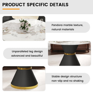 English Elm 53.15"Modern Round Dining Table With Sintered Stone Top - Seats 6, Stylish Black Steel Base, Durable Design W1535S00437