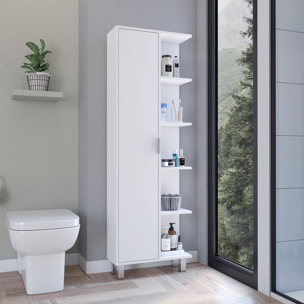 English Elm Keller Slim Linen Cabinet 63" H White – 1 Door, 9 Adjustable Shelves, Elegant Durable Storage Solution B097P199738
