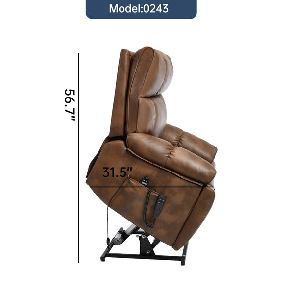 English Elm Brown Leatheraire Power Lift Recliner Dual Motor Massage Heat Heavy Duty 350 Lb W1803P340282