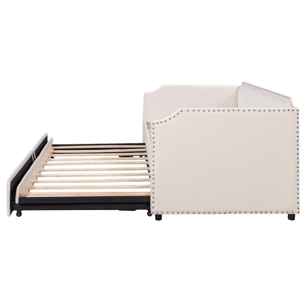 English Elm Twin Velvet Upholstered Daybed with Pop up Trundle for Guest or Kids Rooms SF000197AAA