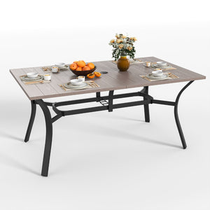 English Elm "vintage Wood Grain Steel Outdoor Dining Table with Umbrella Hole Rust Proof Slatted Top Natural W3979P394143