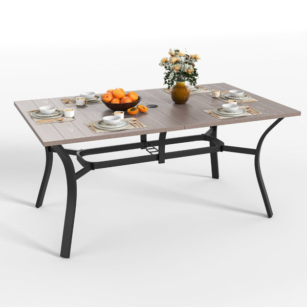 English Elm "vintage Wood Grain Steel Outdoor Dining Table with Umbrella Hole Rust Proof Slatted Top Natural W3979P394143