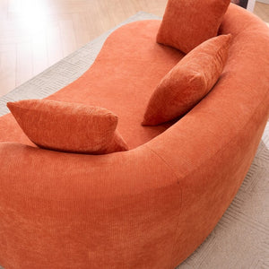 English Elm Crescent-shaped Chenille Sofa Curved Low-back Two-seater with Cloud-like Deep Cushions Orange W2012P375749