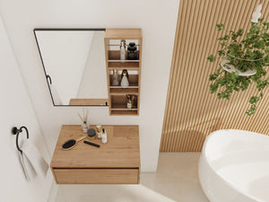 English Elm 10'' Wall Mount Bathroom Mirror Cabinet Open Shelf Plywood Melamine Storage Organizer W999P470292