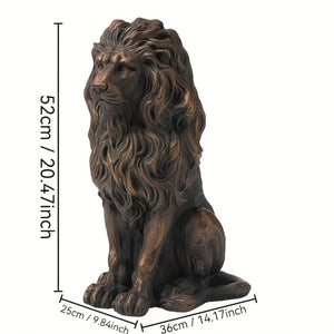 English Elm 20.5" Matte Resin Lion Sculpture Hand Carved Guardian Statue for Garden or Entryway Brown W5709P490972