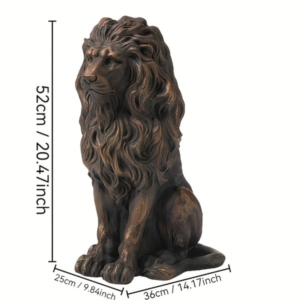 English Elm 20.5" Matte Resin Lion Sculpture Hand Carved Guardian Statue for Garden or Entryway Brown W5709P490972