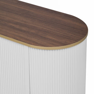 English Elm VIBE Elegant 70.8" Modern TV Stand with Gold Accents, Glass Cabinets, 3 Drawers & Cable Management White SJ000131AAK