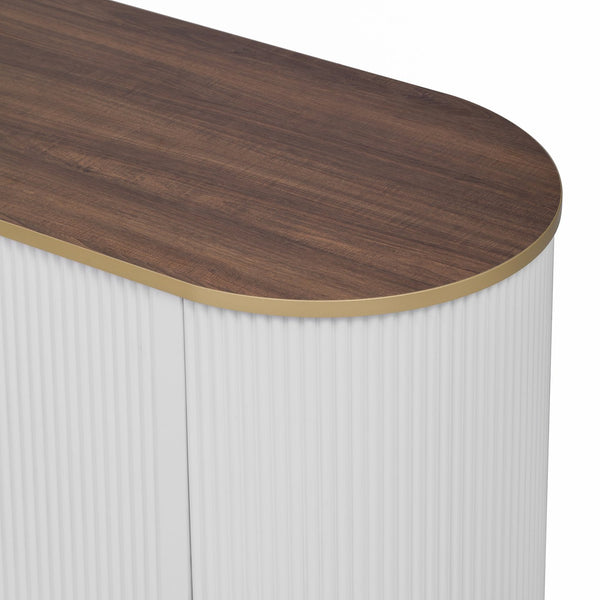 English Elm VIBE Elegant 70.8" Modern TV Stand with Gold Accents, Glass Cabinets, 3 Drawers & Cable Management White SJ000131AAK