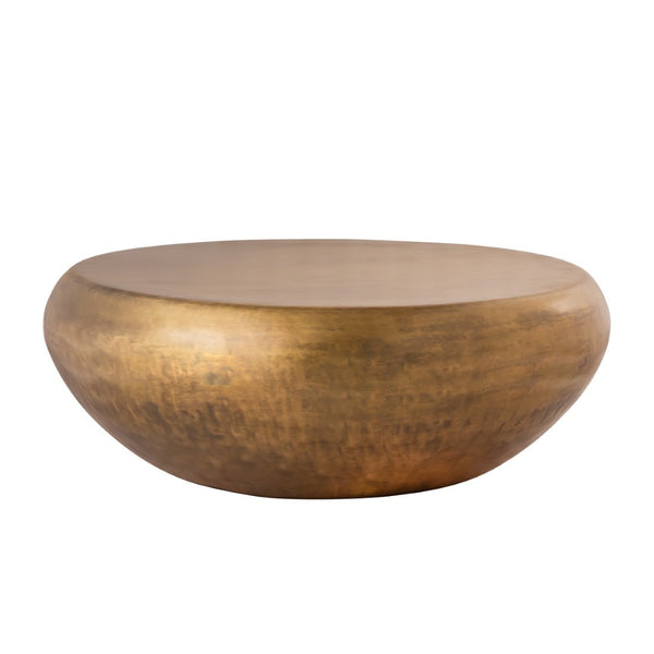 Pasargad Home Helios Modern Brass Drum Shape Coffee Table For Stylish Living Room Decor Brass Iron Prr-033