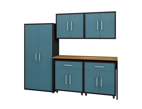 Manhattan Comfort Eiffel Modern Garage Set of 6 Matte Black and Aqua Blue 6-254BMC83