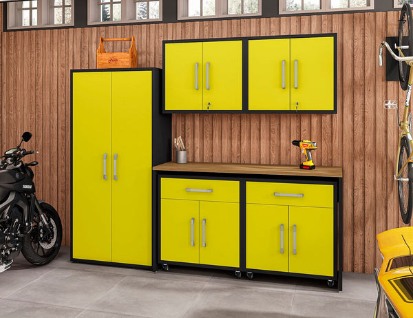 Manhattan Comfort Eiffel Modern Garage Set of 6 Matte Black and Yellow 6-254BMC84