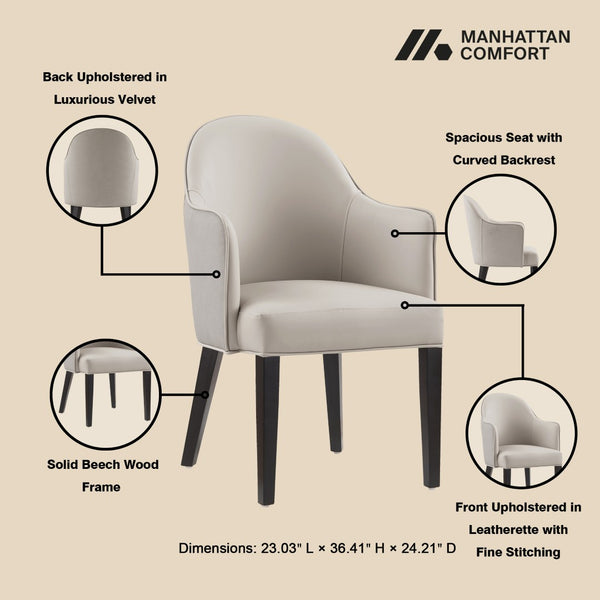 Manhattan Comfort 6-piece Hillman Dining Chairs Set With Elegant Leatherette And Velvet, Beech Wood Legs For Comfort Light Grey Beech Wood 6-dc087ar2-lg