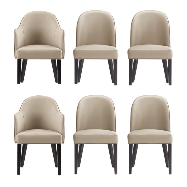 Manhattan Comfort 6-piece Hillman Dining Chairs Set With Elegant Leatherette And Velvet, Beech Wood Legs For Comfort Sand Beech Wood 6-dc087ar2-sd