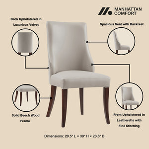 Manhattan Comfort 6-piece Elegant Leatherette And Velvet Dining Chairs With Beech Wood Legs For Luxurious Comfort Light Grey Beech Wood 6-dc095-lg