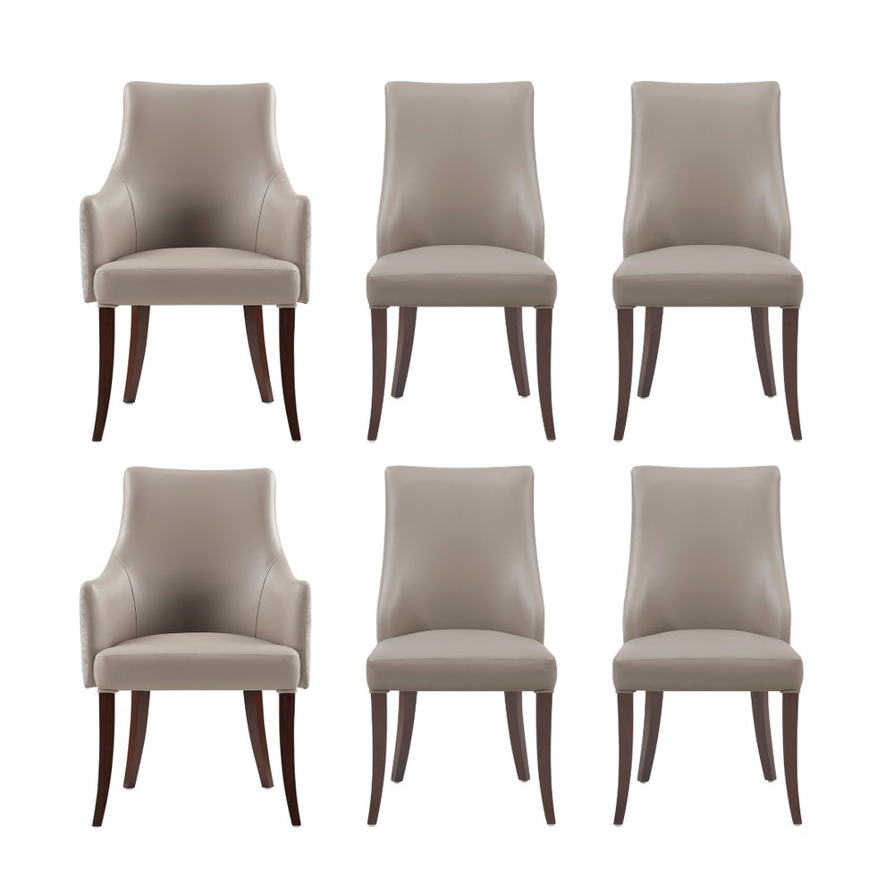 Manhattan Comfort 6-piece Elegant Leatherette And Velvet Dining Chairs With Beech Wood Legs For Luxurious Comfort Taupe Beech Wood 6-dc095-tp