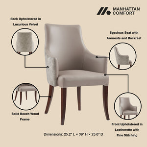 Manhattan Comfort 6-piece Elegant Leatherette And Velvet Dining Chairs With Beech Wood Legs For Luxurious Comfort Taupe Beech Wood 6-dc095-tp