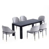 7-Piece Rockaway  70.86  Dining Set in Black with 6 Flor  Dining Chairs in Grey 6-DT02DC052-GY Manhattan Comfort