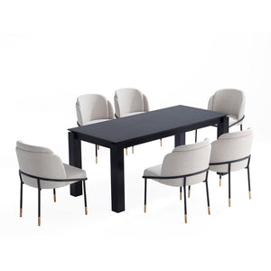 7-Piece Rockaway  70.86  Dining Set in Black with 6 Flor  Dining Chairs in Wheat 6-DT02DC052-WT Manhattan Comfort