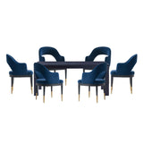 7-PieceRockaway 70.86 Dining Set with 6 Carrington Chairs in Black and Midnight Blue 6-DT02DC089AR-BKBL Manhattan Comfort