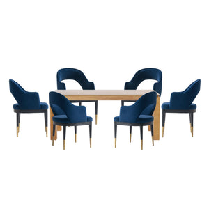 7-Piece Rockaway 70.86 Dining Set with 6 Carrington Chairs in Natural and Midnight Blue 6-DT02DC089AR-NABL Manhattan Comfort