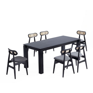 Rockaway 70.86 Dining Set with 6 Colbert Chairs in Black and Grey 6-DT02DCCA02-GY Manhattan Comfort