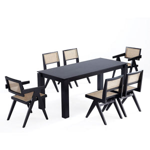 7-Piece Rockaway  70.86  Dining Set in Black with 6 Hamlet Side and Arm Chairs 6-DT02DCCA03-BK Manhattan Comfort